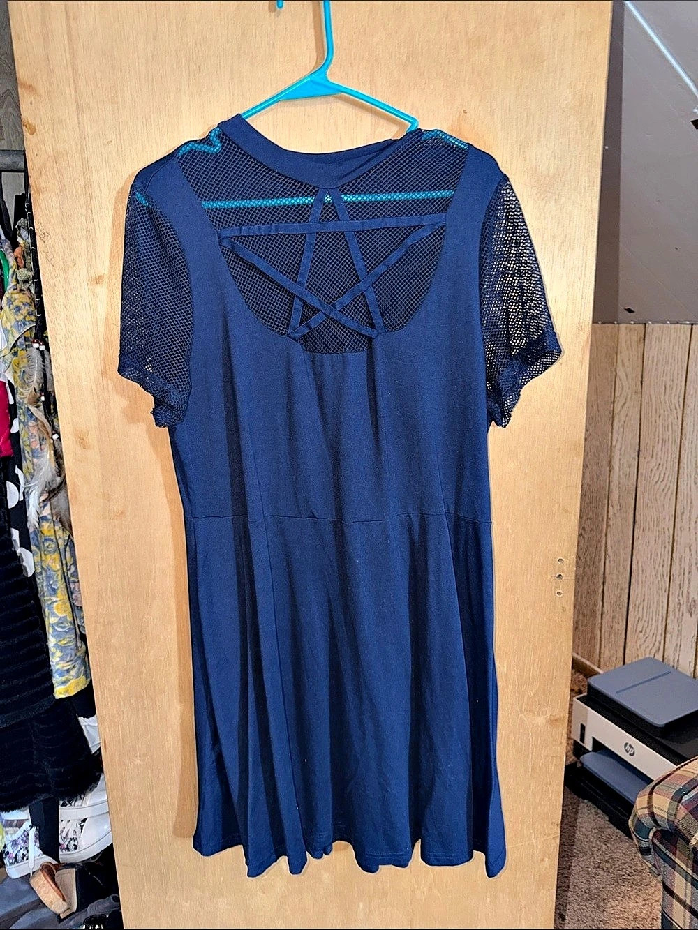 Blue Midi Dress with Mesh Sleeves Like New